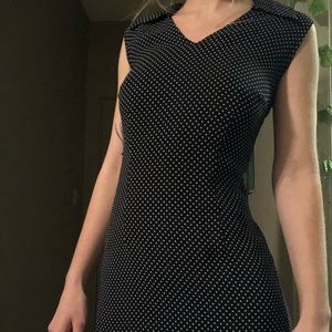 A blue and white polkadot dress